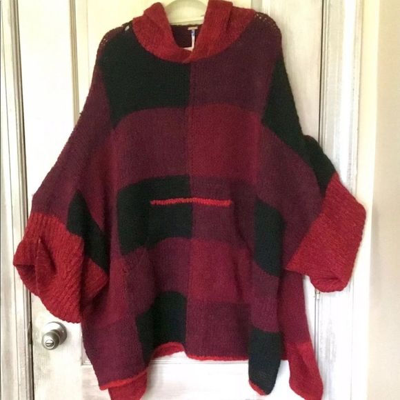 Free People Poncho Meet Me In Plaid Hooded Alpaca - Picture 2 of 4